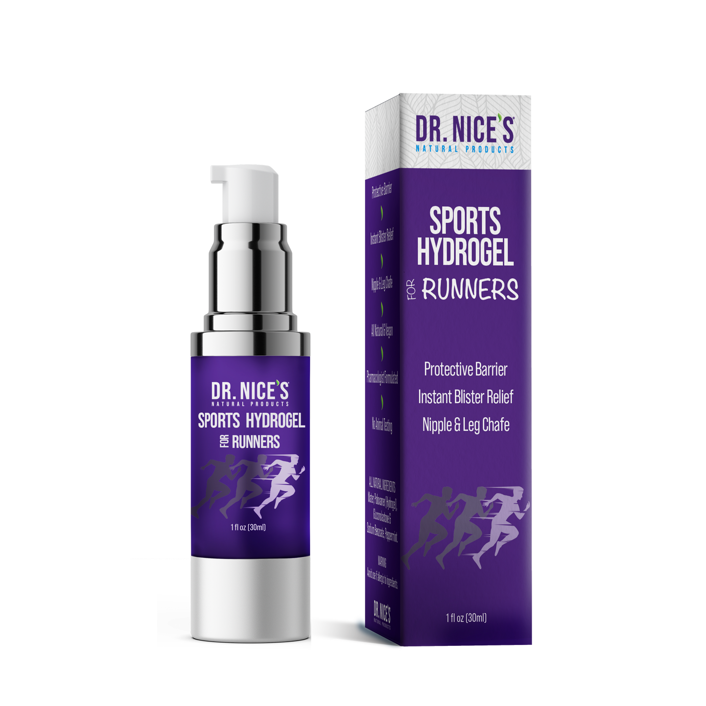 Dr. Nice's Sports Hydrogel for Runners — a vegan, non-toxic anti-chafe gel designed for marathoners, ultra runners, and endurance athletes