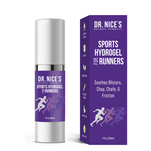 Dr. Nice's natural Sports Hydrogel for Runners, an anti-chafing and blister prevention gel for marathon training and long-distance running